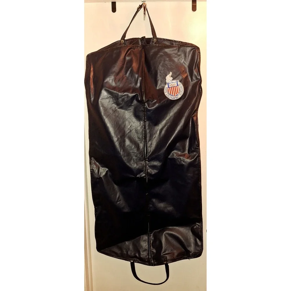 Vintage‎ 1972 Olympic Games Garment Bag Navy Blue Vinyl Travel Suit Cover Logo
